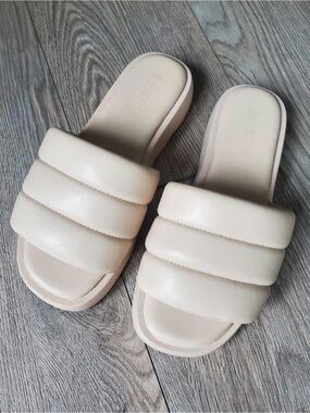 Women's Cream Triple-Band Padded Slide Sandals